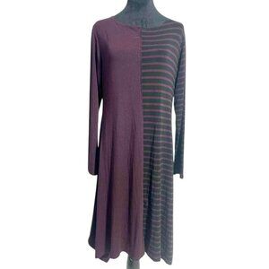 Lisa Bayne Size Medium Long sleeve Dress Midi Boho Art to Wear Lagenlook Stripe